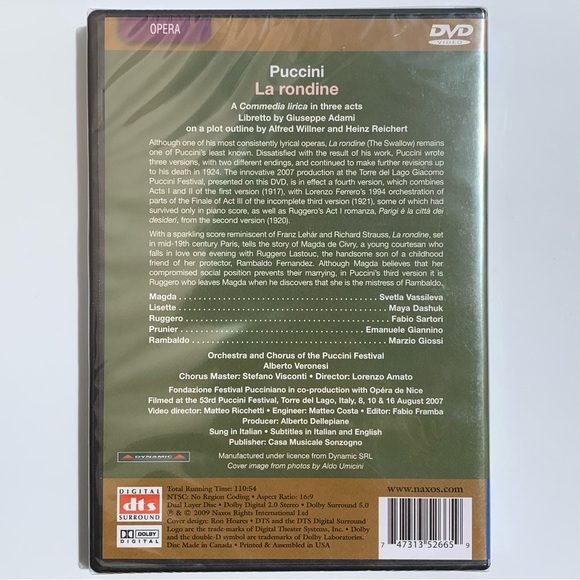 Puccini La Rondine DVD Naxos 2009 DVD Italian opera NEW UPC 747313526659 - Picture 2 of 2
